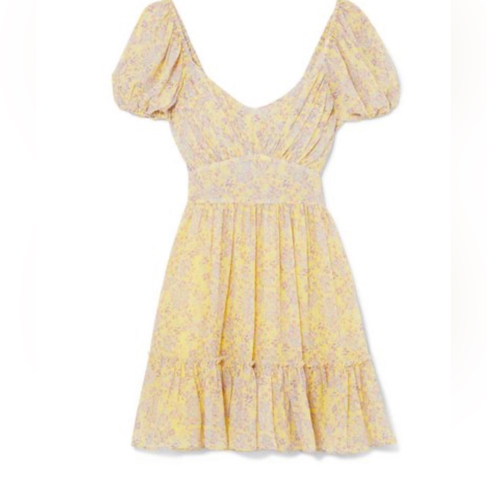 LoveShackFancy Yellow Floral Puff-Sleeve Mini Dress